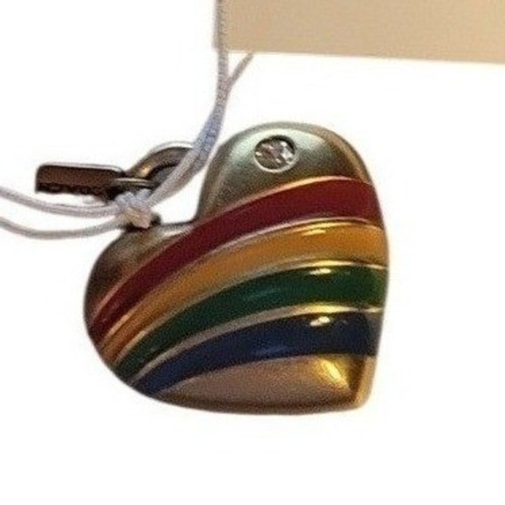 Coach DIY Heart Charm Keychain Women Multicolor New Rainbow Enamel Stripe B4L38 - Picture 3 of 5